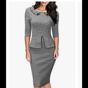 Miusol Retro Neck Houndstooth Peplum dress